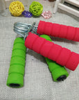 Hand grip strengthener for women with red and green foam handles for exercise and fitness