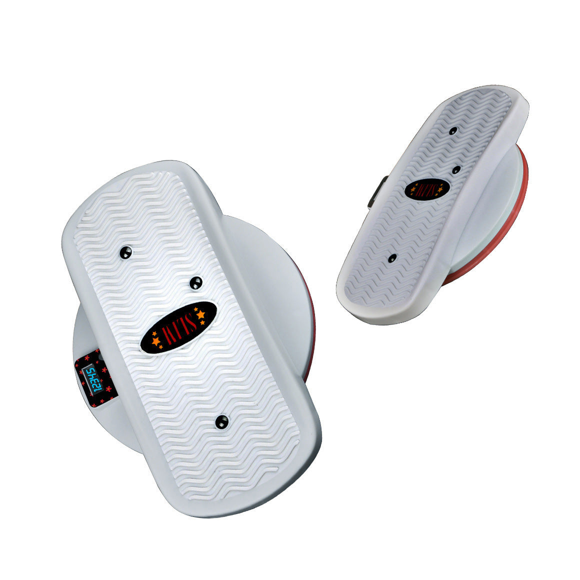 White and red home twisting machine for exercise with textured foot pads for stability